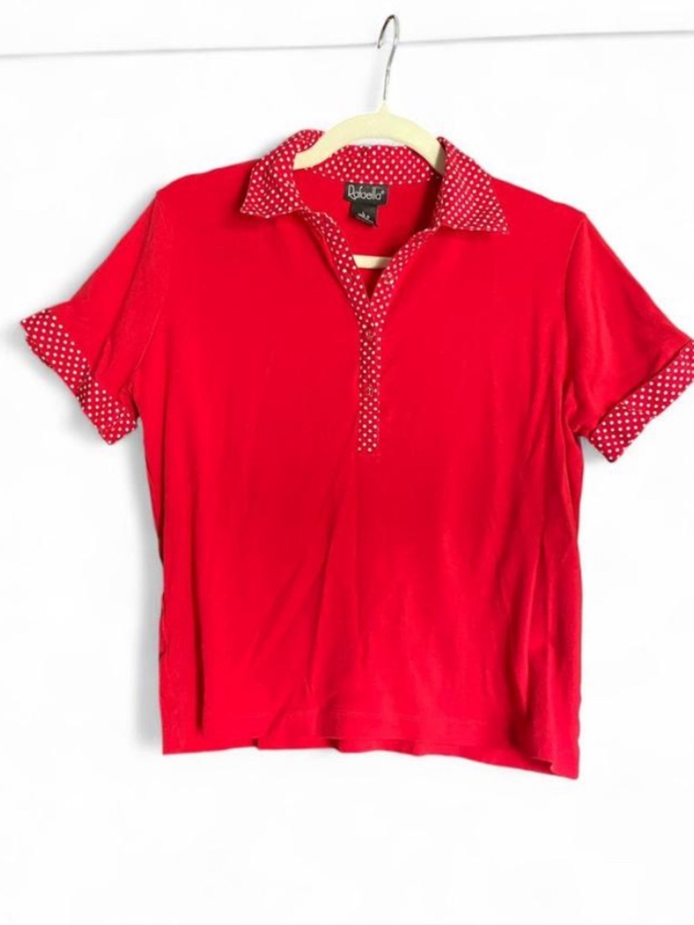 Vintage Rafaella Red Polka Dot Polo Top Short Sleeve Cotton Knit Large